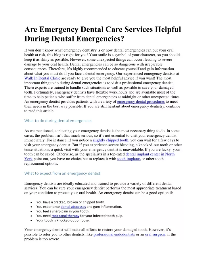 are emergency dental care services helpful during