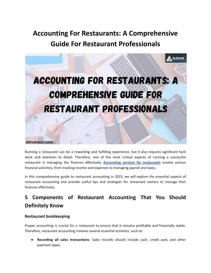 accounting for restaurants a comprehensive guide
