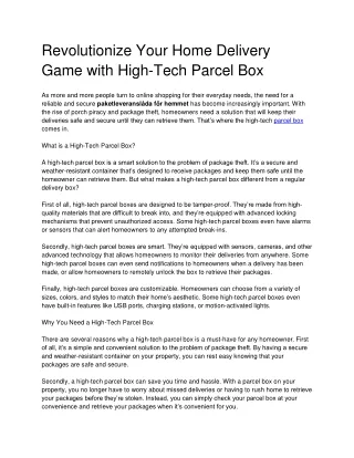 Revolutionize Your Home Delivery Game with High-Tech Parcel Box