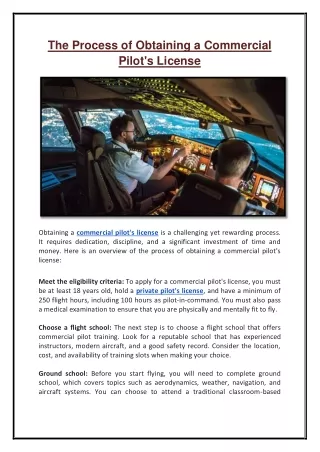 The Process of Obtaining a Commercial Pilot's License