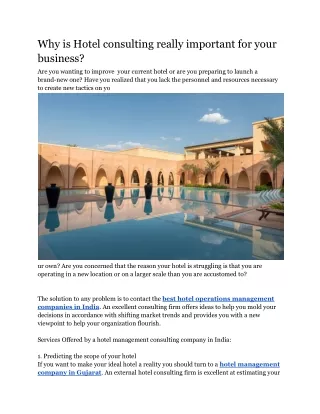 why is hotel consulting really important for your