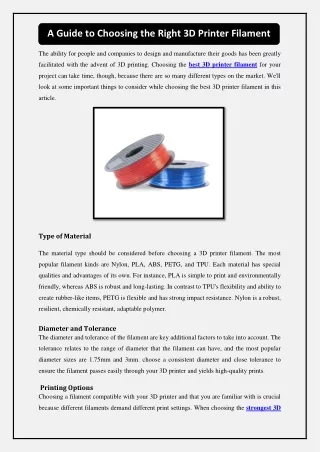 a guide to choosing the right 3d printer filament