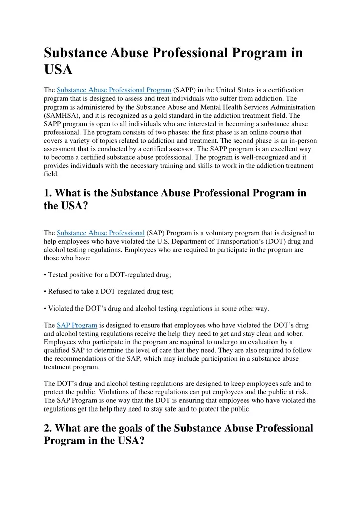 substance abuse professional program in usa