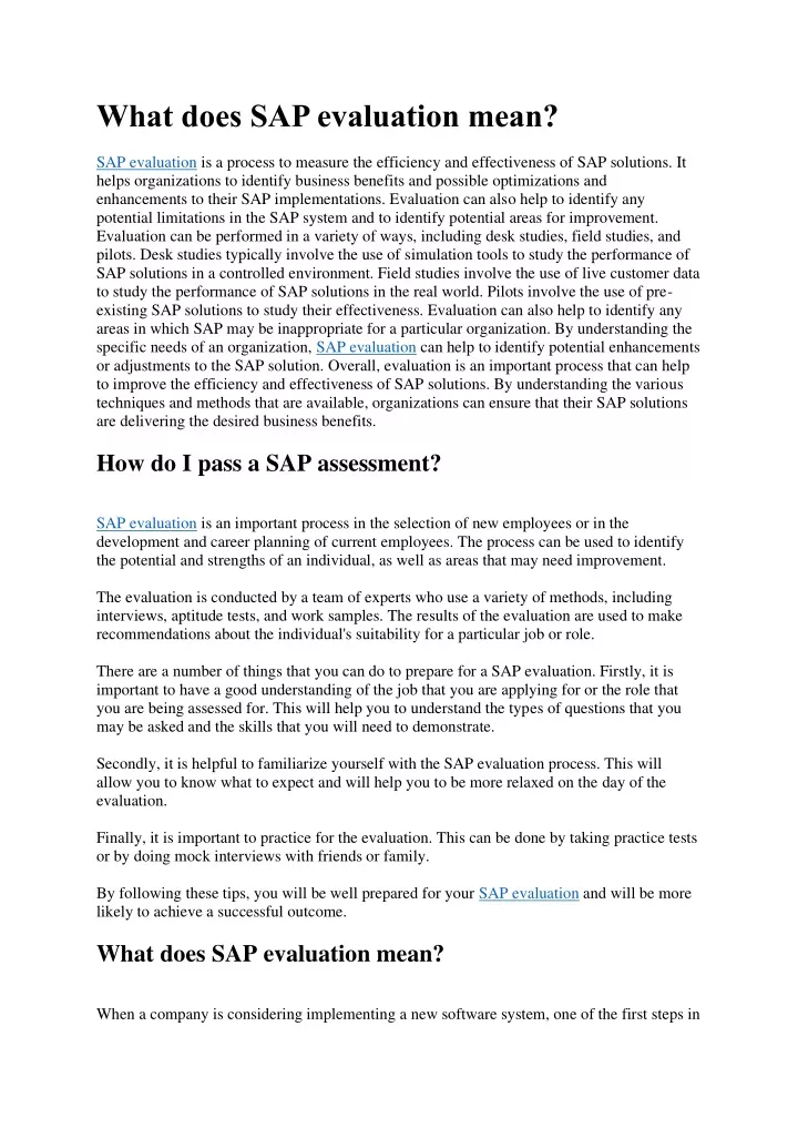 what does sap evaluation mean