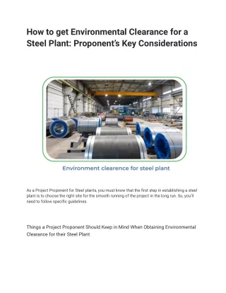 How to get Environmental Clearance for a Steel Plant_ Proponent’s Key Considerations