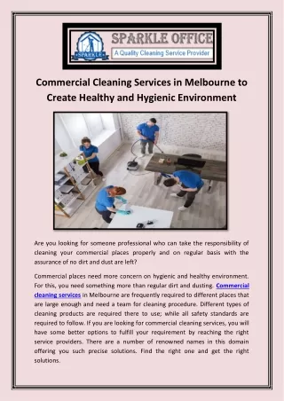Commercial Cleaning Services in Melbourne to Create Healthy and Hygienic Environment