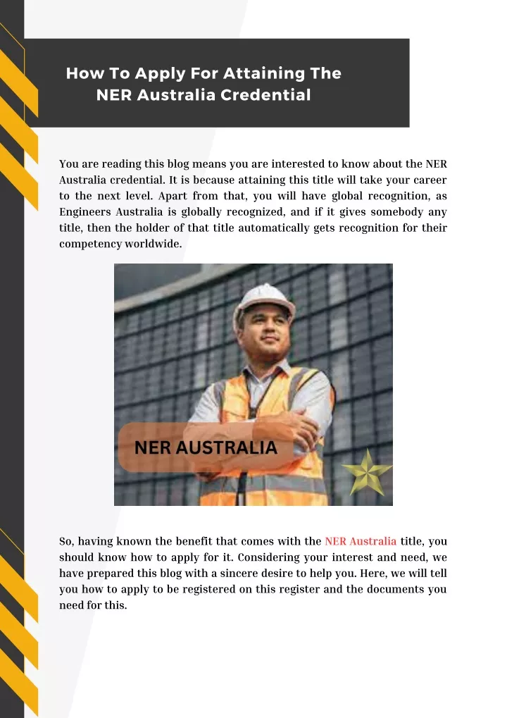 how to apply for attaining the ner australia