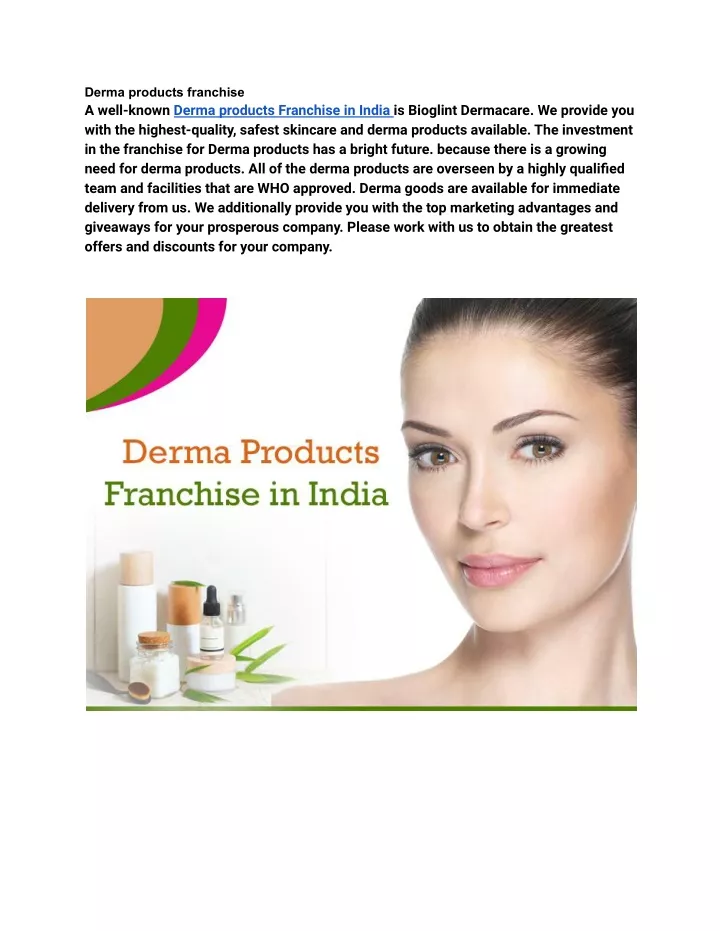 derma products franchise a well known derma