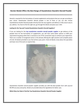Horster Biotek Offers the Best Range of Oxandrolone Oxandrin Steroid Powder