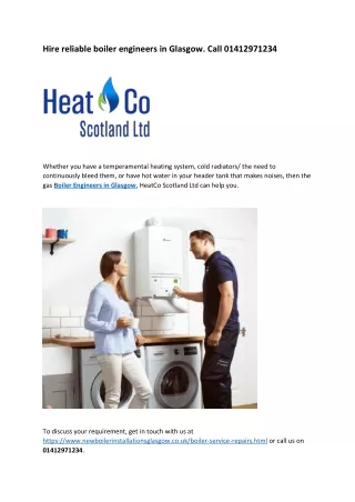 Hire reliable boiler engineers in Glasgow. Call 01412971234