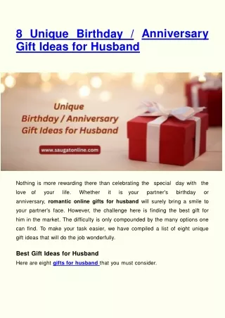 8 Unique Birthday / Anniversary Gift Ideas for Husband