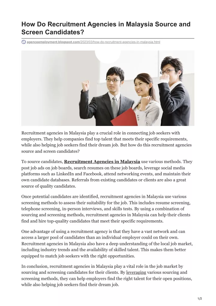 how do recruitment agencies in malaysia source