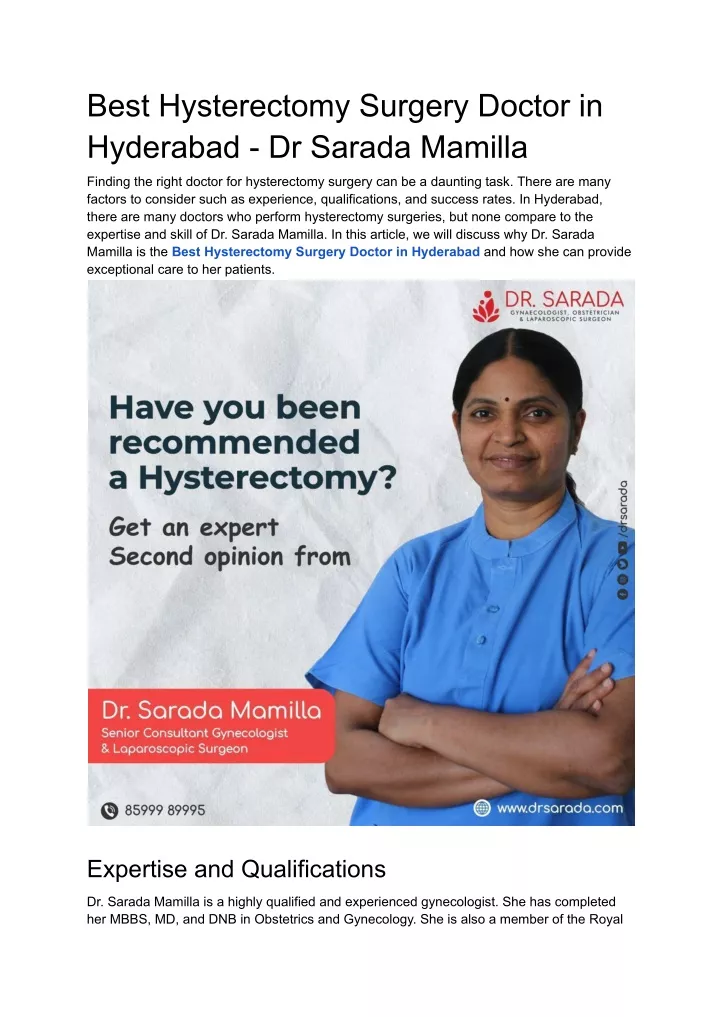 best hysterectomy surgery doctor in hyderabad