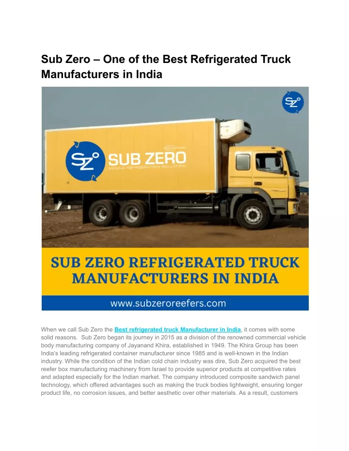sub zero one of the best refrigerated truck