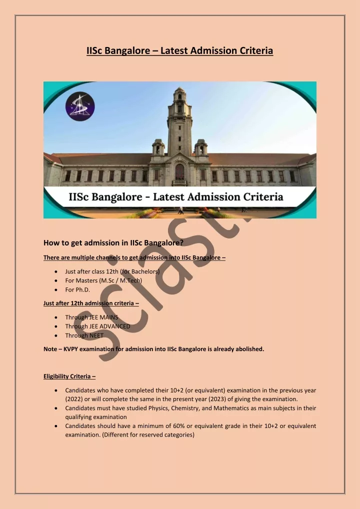 iisc bangalore latest admission criteria