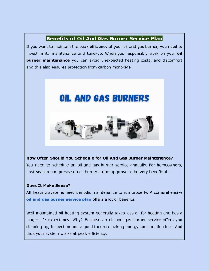 benefits of oil and gas burner service plan