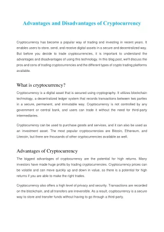 advantages and disadvantages of cryptocurrency