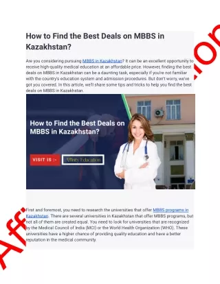 How to Find the Best Deals on MBBS in Kazakhstan