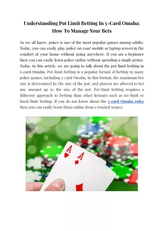 Understanding Pot Limit Betting In 5-Card Omaha_ How To Manage Your Bets