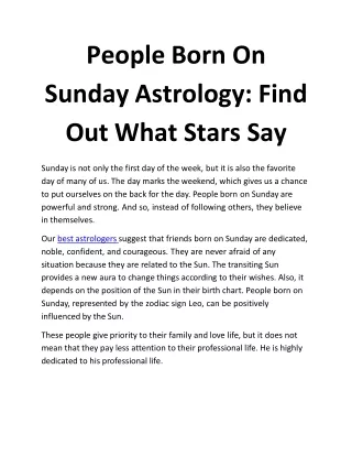 People Born On Sunday Astrology: Find Out What Stars Say