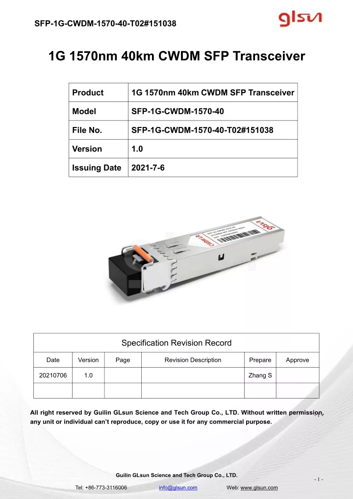 sfp 1g cwdm 1570 40 t02 151038