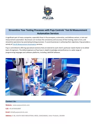 Streamline Your Testing Processes with Puja Controls' Test & Measurement Automat