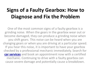 signs of a faulty gearbox how to diagnose and fix the problem