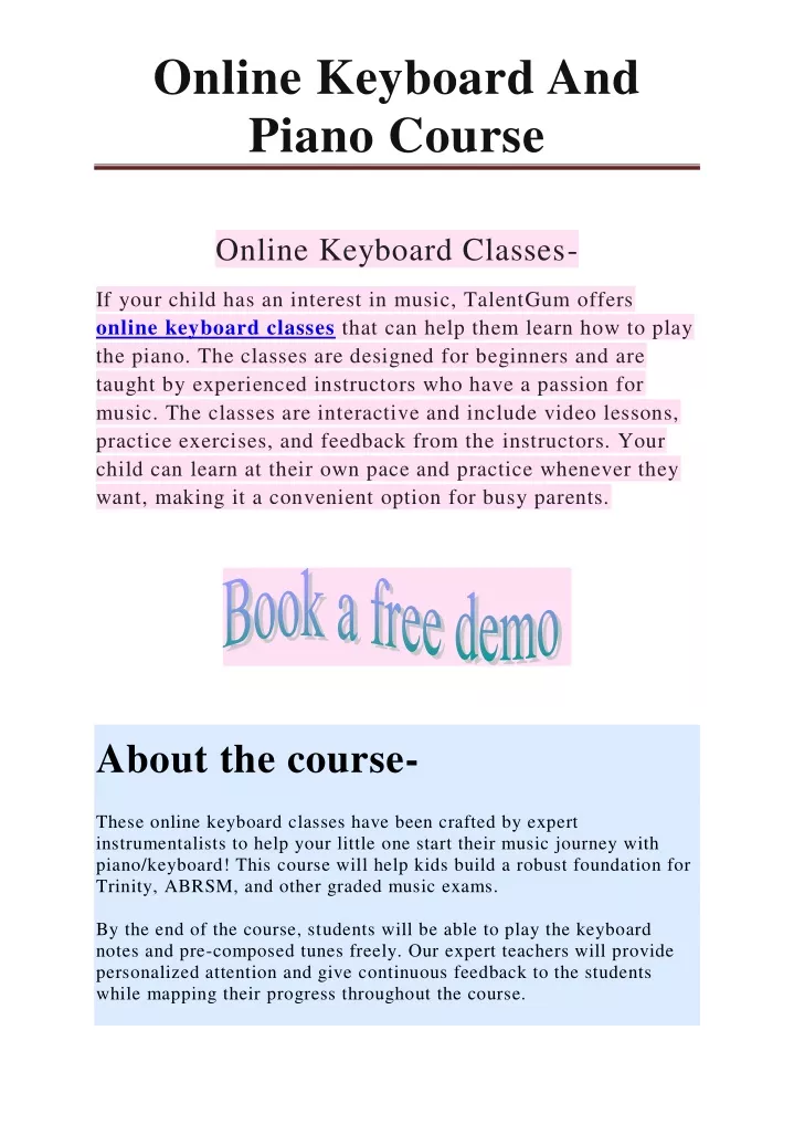 online keyboard and piano course