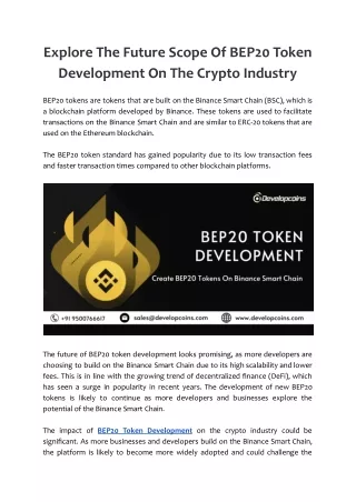 Explore The Future Scope Of BEP20 Token Development On The Crypto Industry