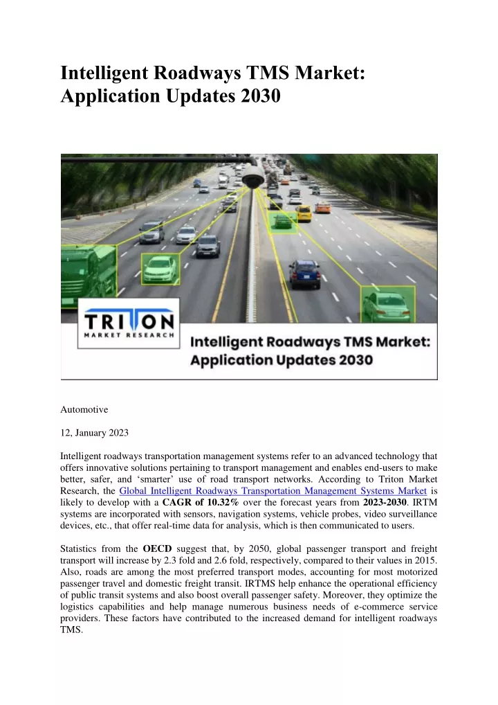 intelligent roadways tms market application
