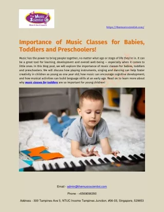 Importance of Music Classes for Babies, Toddlers, and Preschoolers!