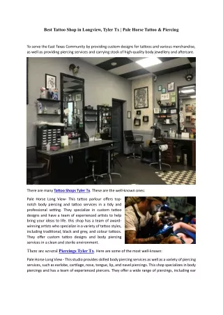 Best Tattoo Shop in Longview, Tyler Tx - Pale Horse Tattoo & Piercing