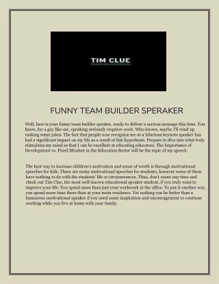 Funny Team Builder Speaker | Tim Clue
