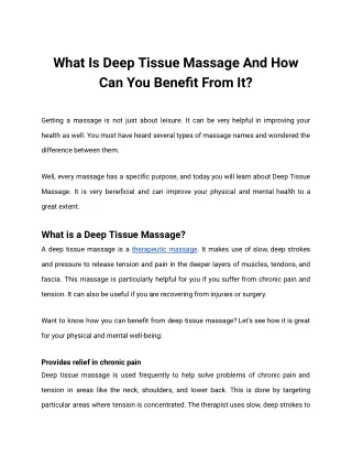 What Is Deep Tissue Massage And How Can You Benefit From It