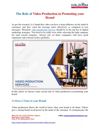 The Role of Video Production in Promoting your Brand