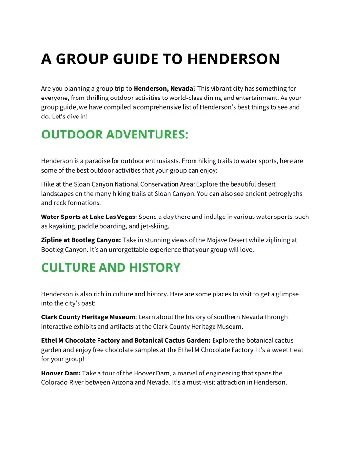 a group guide to henderson