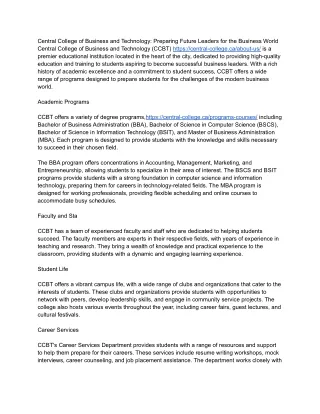 central college of business and technology