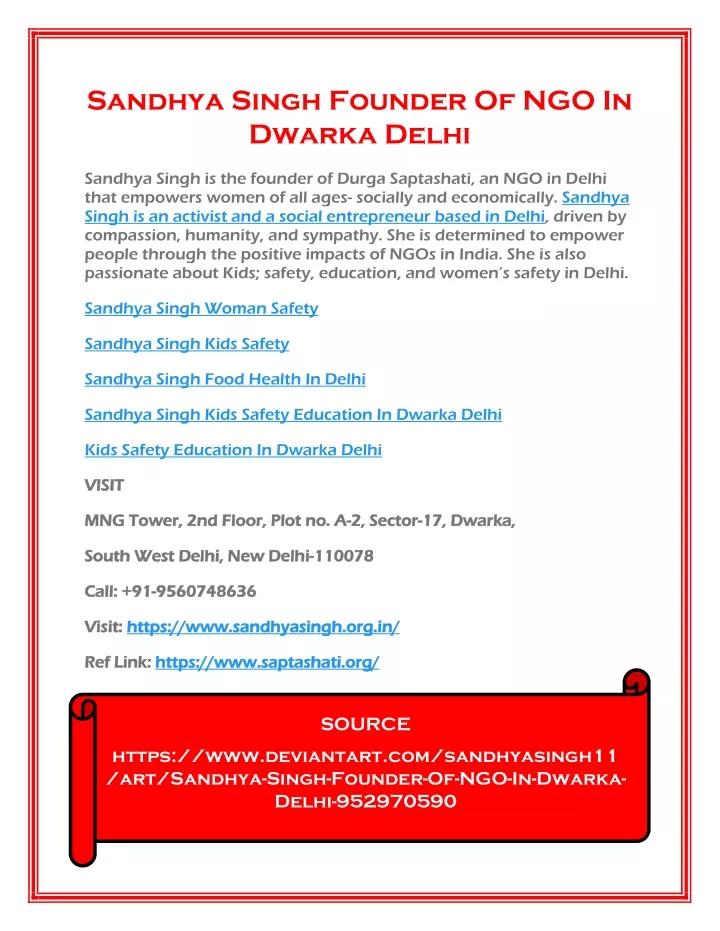 sandhya singh founder of ngo in dwarka delhi