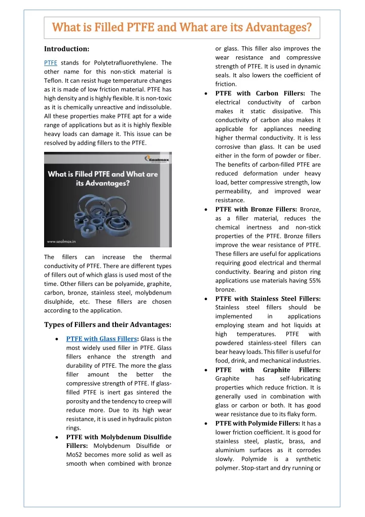 what is filled ptfe and what are its advantages