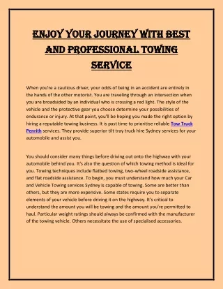 Enjoy Your Journey with Best and Professional Towing Service