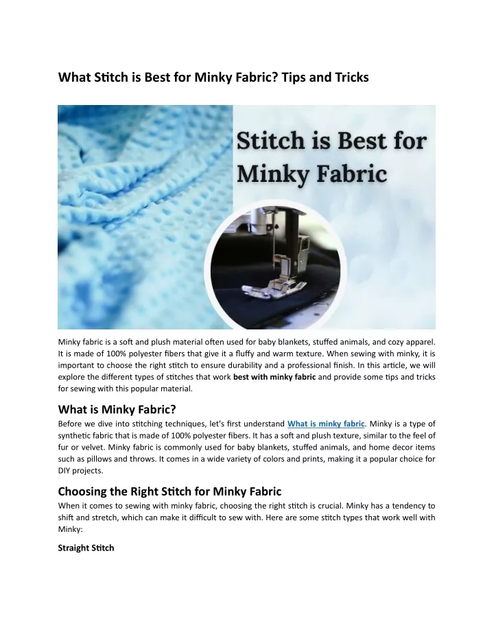 what stitch is best for minky fabric tips