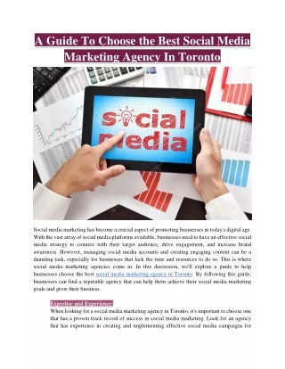 A Guide To Choose Best Social Media Marketing agency In Toronto