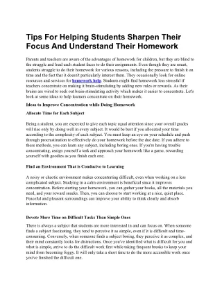 Tips For Helping Students Sharpen Their Focus And Understand Their Homework