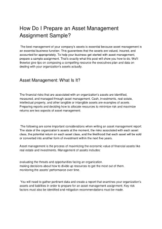 How Do I Prepare an Asset Management Assignment Sample