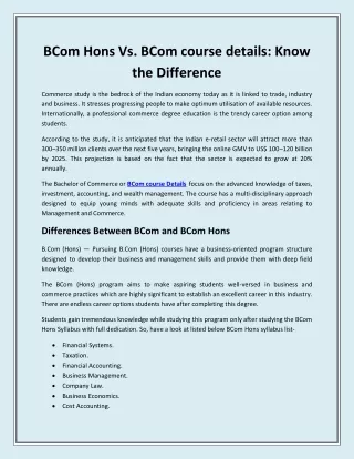 BCom Hons Vs. BCom course details: Know the Difference