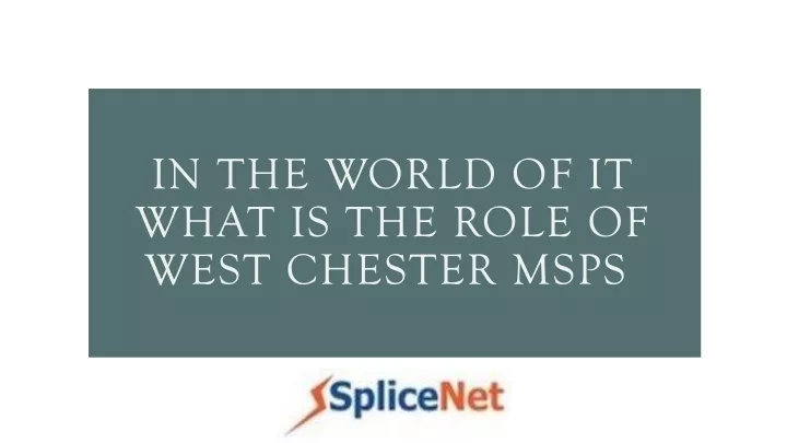 in the world of it what is the role of west chester msps