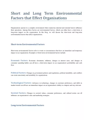short and long term environmental factors that