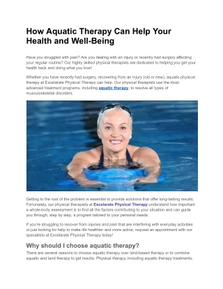 How Aquatic Therapy Can Help Your Health and Well-Being