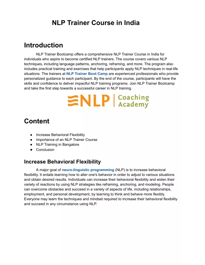 nlp trainer course in india