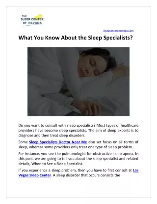 What You Know About the Sleep Specialists ?